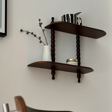 shelf-03039　Bobby Turning Wall Shelf Dark Brown 2 Tier 40cm