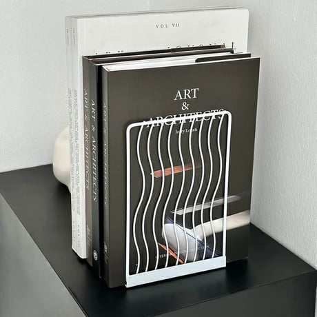 bookend-03018　Wave Line Iron Book Stand Two Pieces