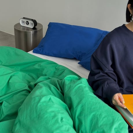 beddingsets-03027　Blue Pillow×Green Cover Plain Bedding Sets