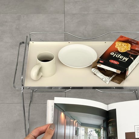 table-03229　Silver Frame Handle Tray Coffee Table