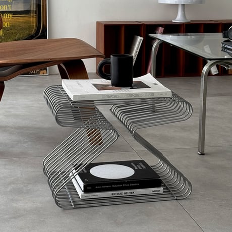 table-03230　Hourglass-shaped wire rack side table magazine rack