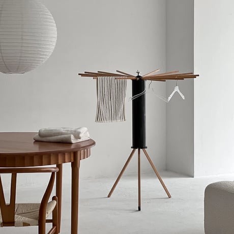 laundry-03010　Wood×Black Folding Stand Hanger Rack