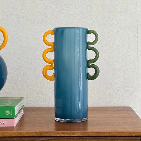 flowervase-03306　Blue Glass Flower Vase With Handle