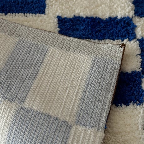 mat-03088　Side Brown Blue Checker Rug 50×80