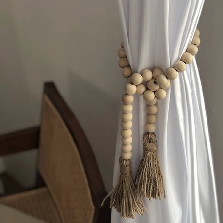 curtain-03003　Wood Beads with Tassels Interior Accessories Curtain Tassels