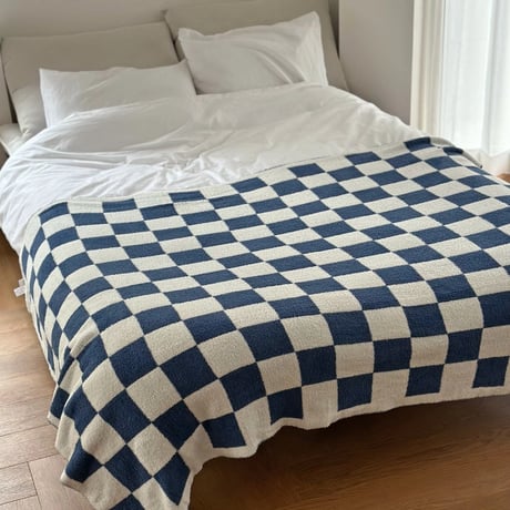 blanket-03043　Checker Bed Throw Boa Blanket 130×160