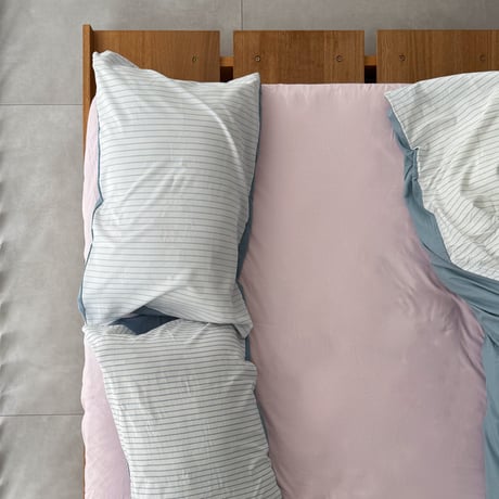 beddingsets-03154　Blue Pencil Stripe Reversible Duvet Cover Set 【Selectable Color Sheets】