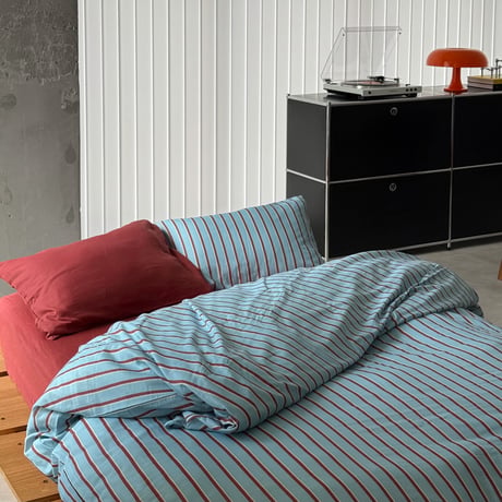 beddingsets-03157　Light Blue×Red  Stripe Bedding Sets