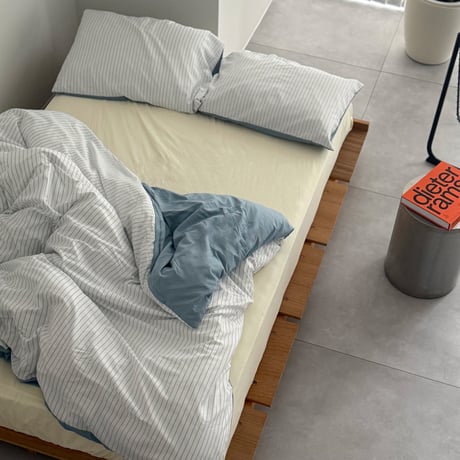 beddingsets-03154　Blue Pencil Stripe Reversible Duvet Cover Set 【Selectable Color Sheets】