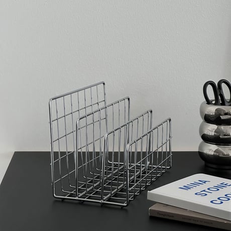 magazinerack-03021　Silver Steel Book Stand Magazine Rack