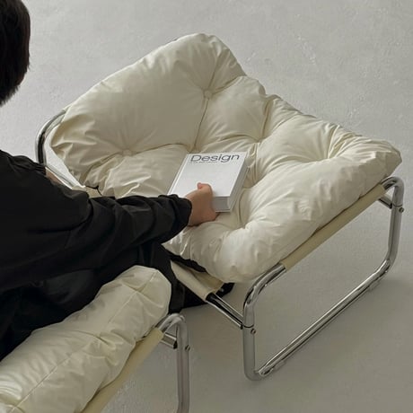 chair-03088　Silver Frame Padded Lounge Chair and Ottoman
