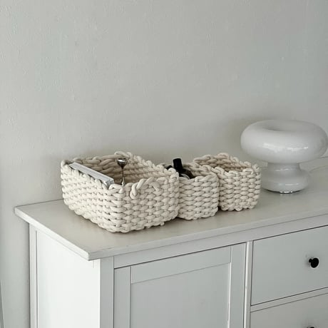 box-03023　Off-White Rope Braided Baskets/Set of 3