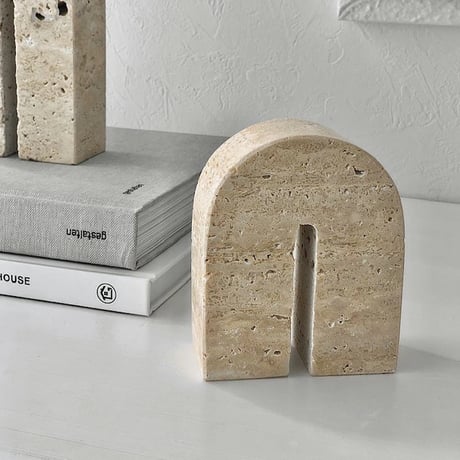 bookend-03012　Natural Marble Travertine Arch Bookends Sold Individually