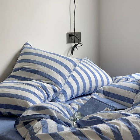 pillowcase-03002　White×Blue London Stripe Pillowcases Two-pieces
