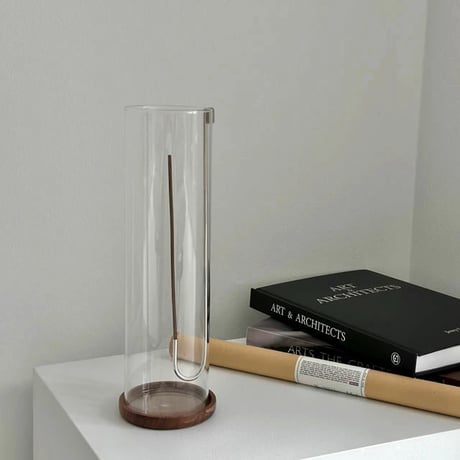 incenseholder-03061　J Shaped Pipe Holder Brass Glass Incense Holder
