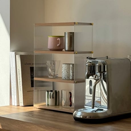 rack-03045　Clear×Wood 4Tier Display Rack
