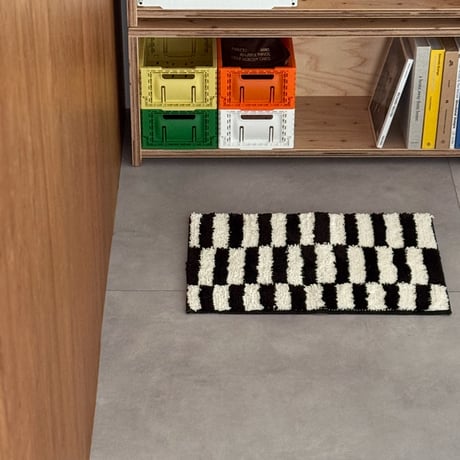 mat-03101　Black & White Tile Checkered Rug 40x60cm