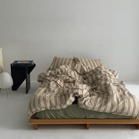 beddingsets-03087　Beige×Charcoal Double Stripe Bedding Sets