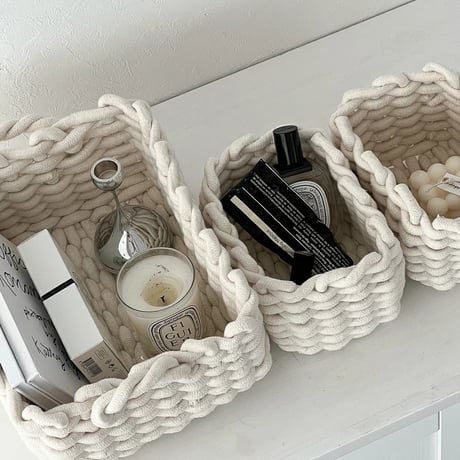box-03023　Off-White Rope Braided Baskets/Set of 3