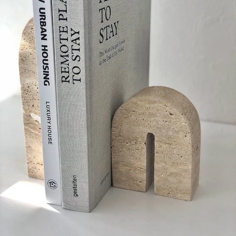 bookend-03012　Natural Marble Travertine Arch Bookends Sold Individually
