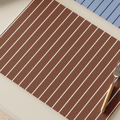 tablecloth-03071　Blue / Brown Stripe Vegan Leather Placemat