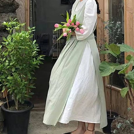 apron-03029　Cotton Apron Dress/Adjustable Size
