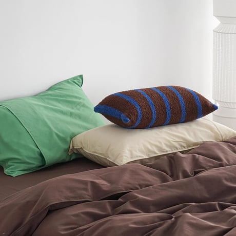cu-03143　Brown & Blue Soft Pile Striped Cushion Cover