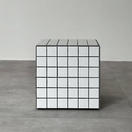 table-03208 White Tile Cube Side Table Stool