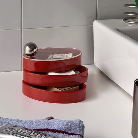 box-03078　Lidded Rotating Oval Small Item Case, 3 Tiers