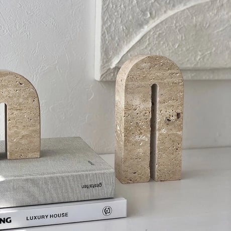bookend-03012　Natural Marble Travertine Arch Bookends Sold Individually