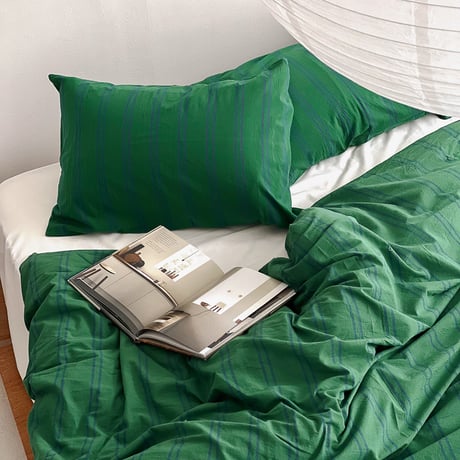 pillowcase-03004　Green Double Stripe Pillowcases Two-pieces