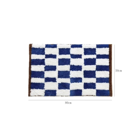 mat-03088　Side Brown Blue Checker Rug 50×80