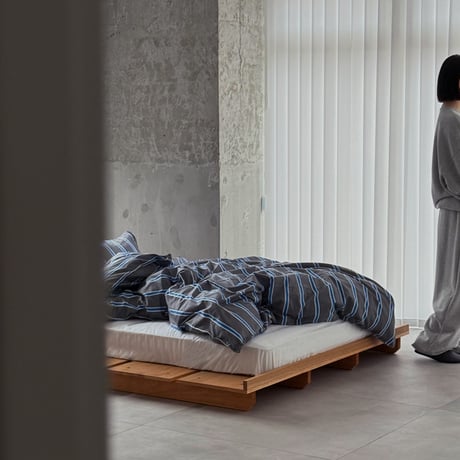 beddingsets-03120　Gray×Blue Thick and Thin Stripe Bedding Sets