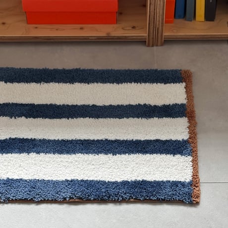 mat-03095　Blue×Brown Stripe Rug 45×60