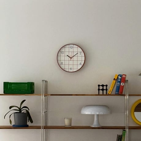 clock-03105　RED Grid Pattern Round Wall Clock