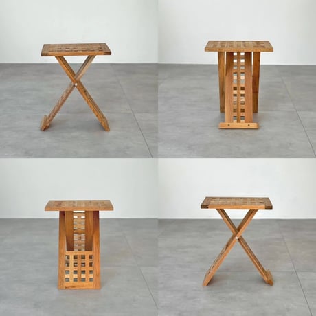 table-03199　Natural Wood Lattice Design Folding Side Table