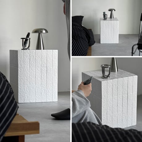 table-03216　White Block Design Side Table Stool