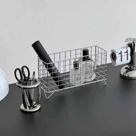 box-03027　Wide Silver Steel Basket