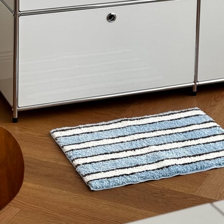 mat-03094　Light Blue×White×Black  Stripe Rug 45×60