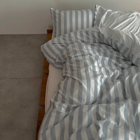 beddingsets-03109　Blue Reversible Stripe Duvet Cover Set