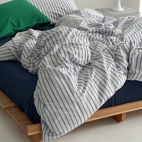 beddingsets-03035　White×Blue Cluster Stripe Bedding Sets