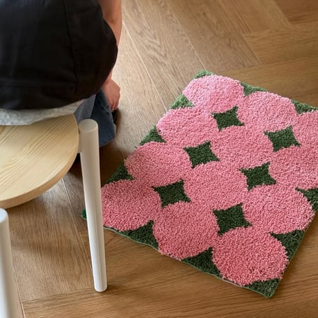 mat-03096　Green×Pink Dot Pattern Rug 45×60