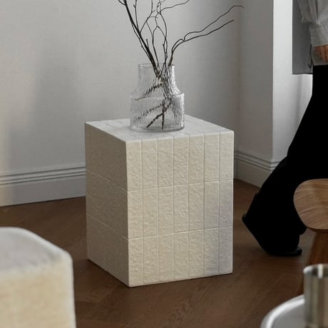 table-03216　White Block Design Side Table Stool