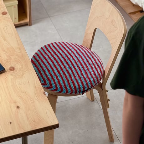 chairpad-03004　Blue × Red Striped Boa Chair Pad 40cm×40cm