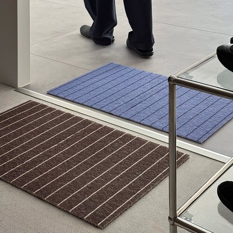 mat-03115　Pencil Stripe Brown Blue Door Mat 45cm×75cm