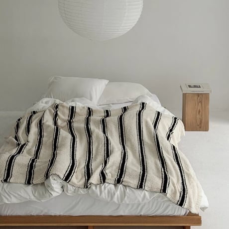 bedthrow-03018　Striped​​​ Blanket​​​ Bed​​​ Throw​​​ Off​-White​×​Black​​​ 120​×170