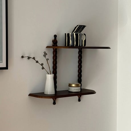 shelf-03039　Bobby Turning Wall Shelf Dark Brown 2 Tier 40cm
