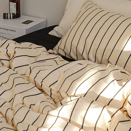 beddingsets-03001　Cream×Black Pencil Stripe Bedding Sets