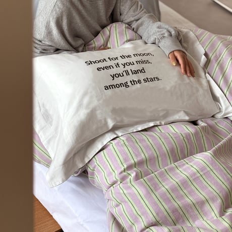beddingsets-03116　Striped Cotton Bedding Set with Proverb Pillowcase Purple/Green