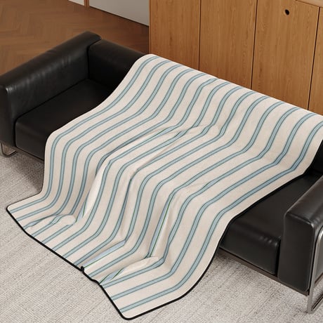 blanket-03056　White×Blue×Green Stripe  Blanket 130×180